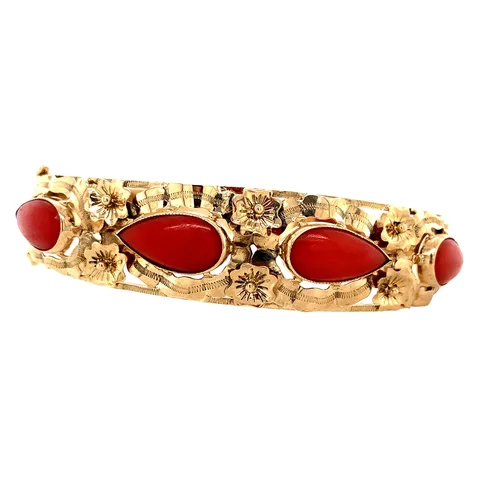 Vintage 14K Gold Bangle with Red Coral