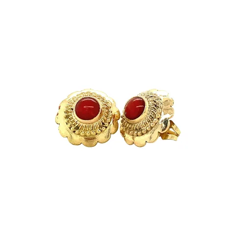 Vintage 14K Gold Stud Earrings with Red Coral