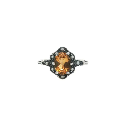Vintage Sterling Silver Ring with Citrine and Pearl