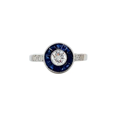 Vintage Platinum Cluster Ring with Sapphire and Diamond