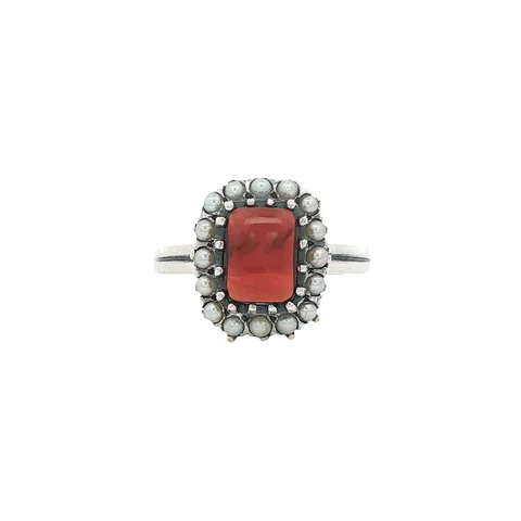 Vintage Sterling Silver Ring with Garnet and Pearl