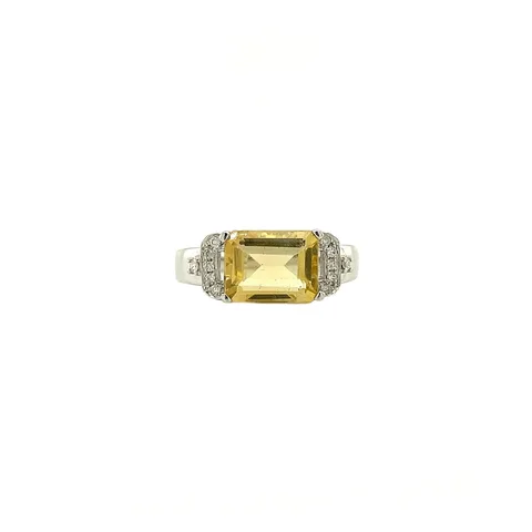 Vintage 18K White Gold Ring with Diamond and Citrine