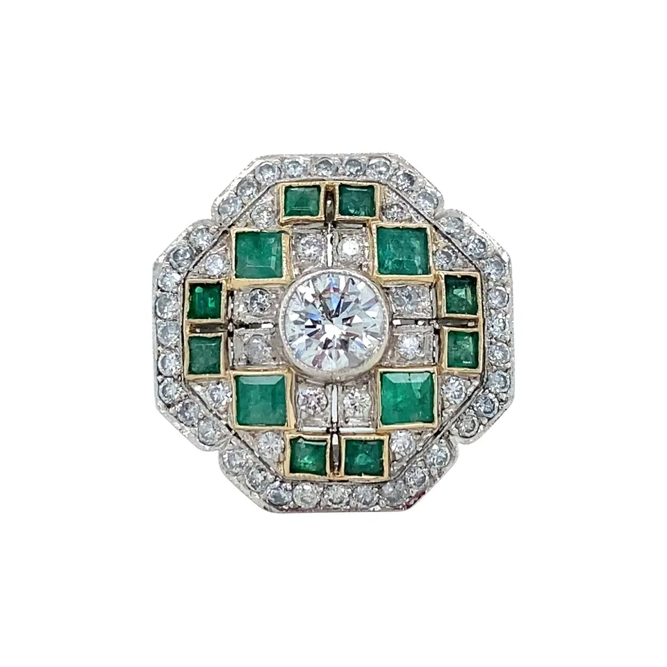 Vintage Platinum Ring with Emerald and Diamond