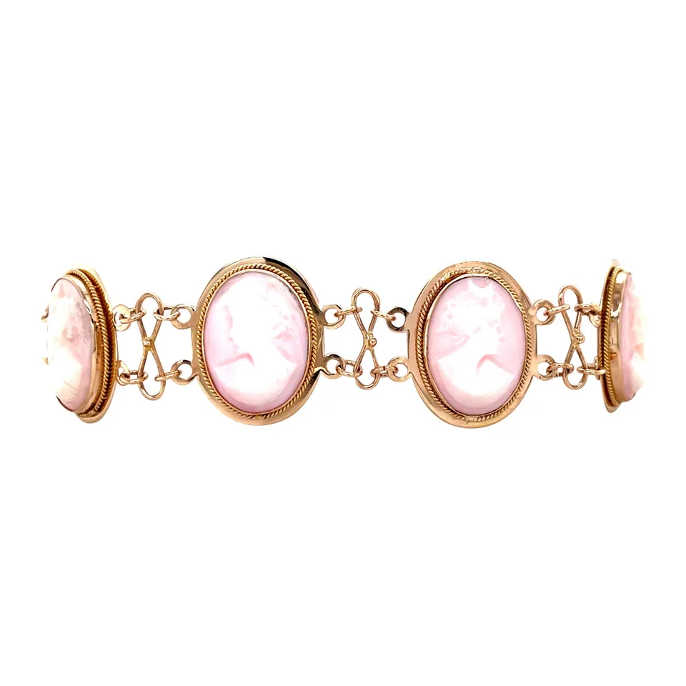 Vintage 14K Gold Bracelet with Pink Cameo