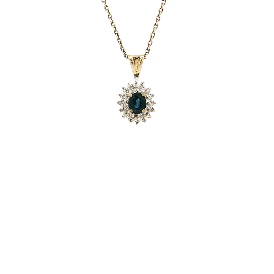 Vintage 14K Gold Cluster Pendant with Sapphire and Diamond