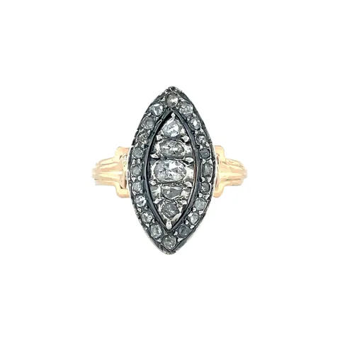 Vintage 14K Gold Cluster Ring with Rose Cut Diamond