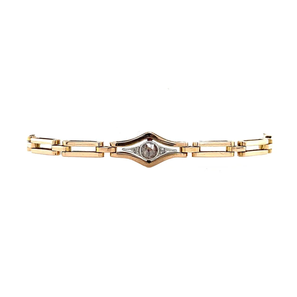 Vintage 18K Gold Bracelet with Rose Cut Diamond 18 cm