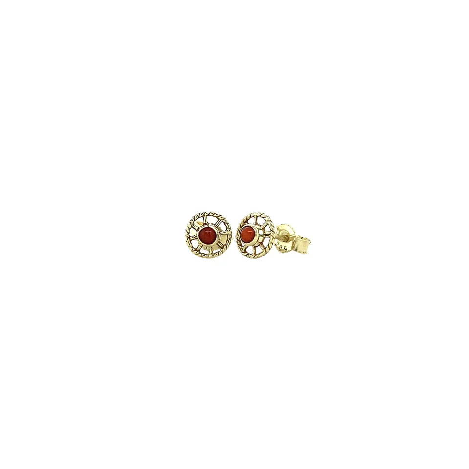 Vintage 14K Gold Stud Earrings with Red Coral