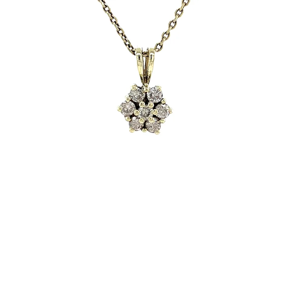 Vintage 14K Gold Cluster Pendant with Diamond