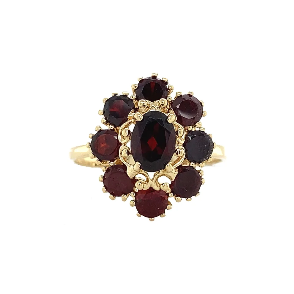 Vintage 14K Gold Cluster Ring with Garnet