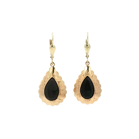 Vintage 14K Gold Drop Earrings with Garnet