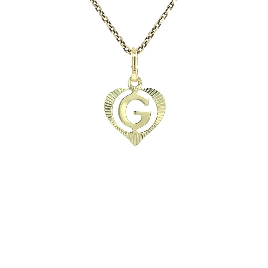 Vintage 14K Gold Heart Pendant with Letter G