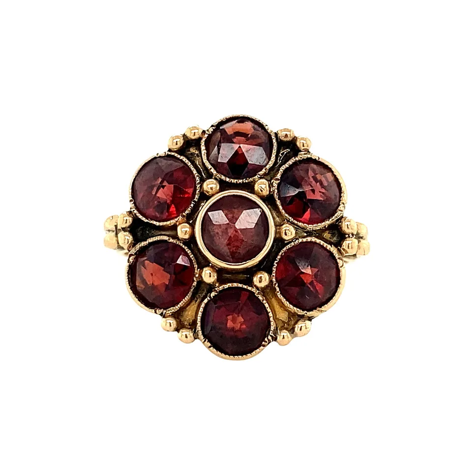 Vintage 14K Gold Cluster Ring with Garnet