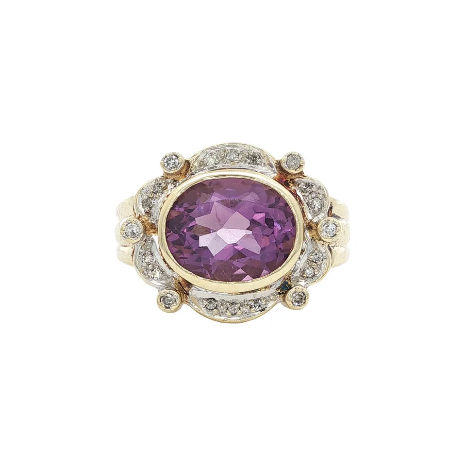 Vintage Cluster 8K Gold Ring with Amethyst and Diamond