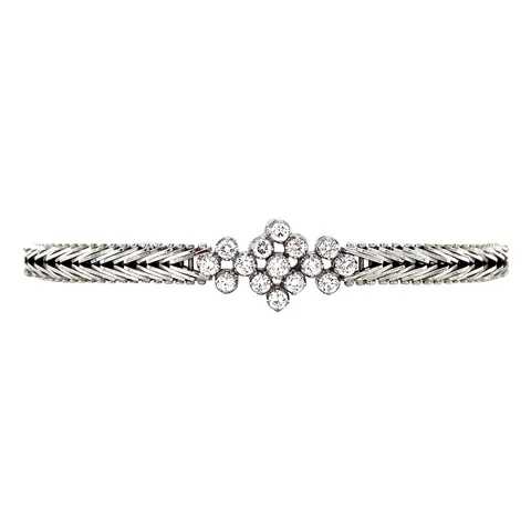 Vintage 14K White Gold Cluster Bracelet with Diamond