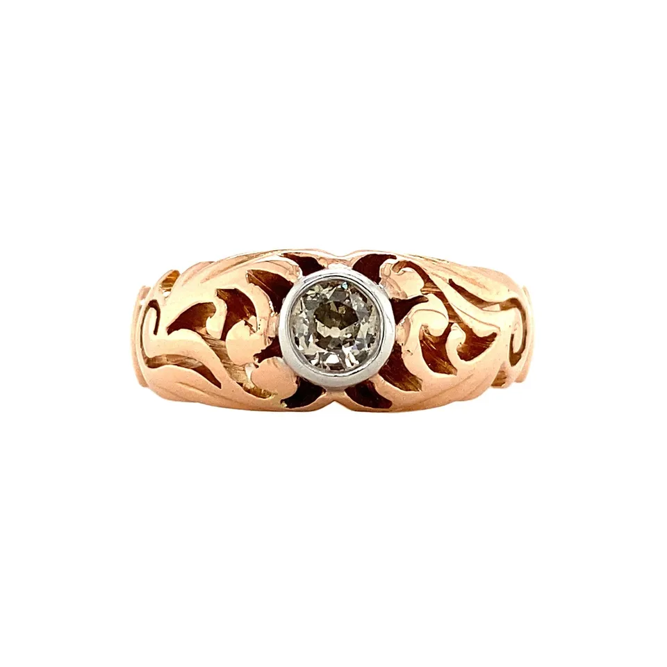 Vintage 14K Rose Gold Ring with Diamond and Platinum