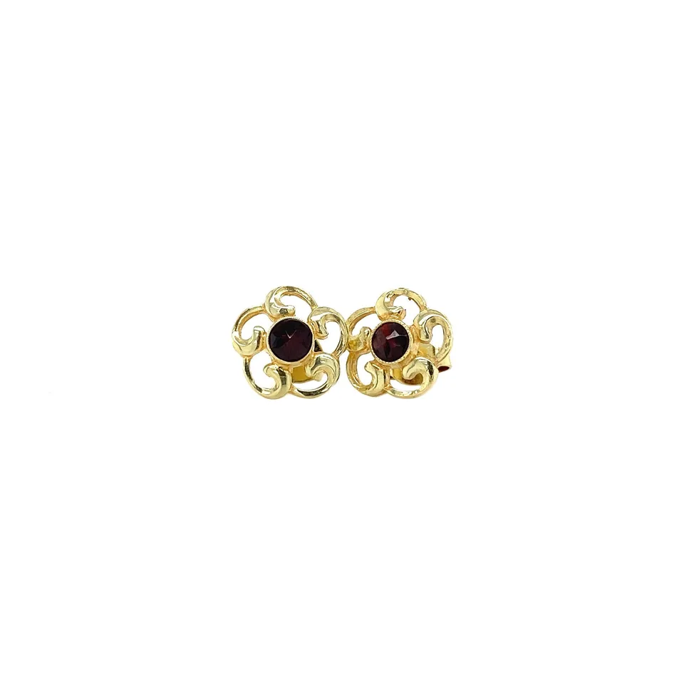 Vintage 14K Gold Stud Earrings with Garnet