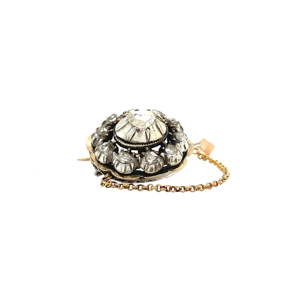 Vintage 14K Gold Brooch with Rose Cut Diamond