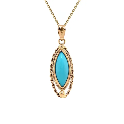 Vintage 18K Gold Pendant with Turquoise