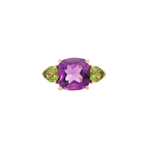 Vintage 9K Gold Ring with Amethyst and Peridot