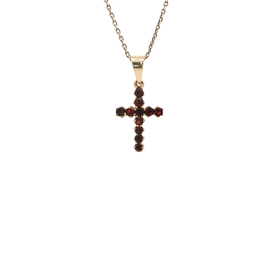 Vintage 14K Gold Cross Pendant with Garnet