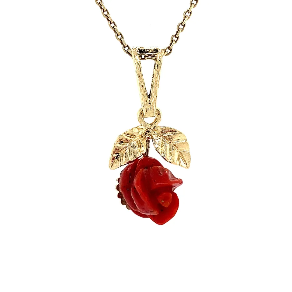 Vintage 14K Gold Pendant with Red Coral