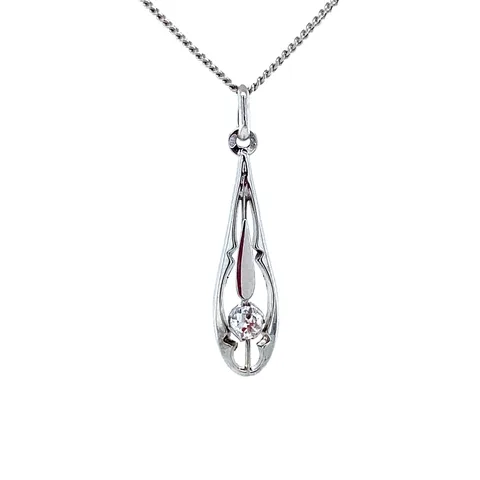 Vintage 14K White Gold Pendant with Diamond