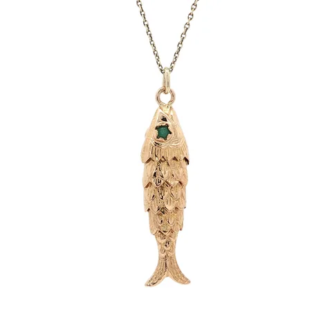 Vintage 14K Gold Fish Pendant with Colored Stone