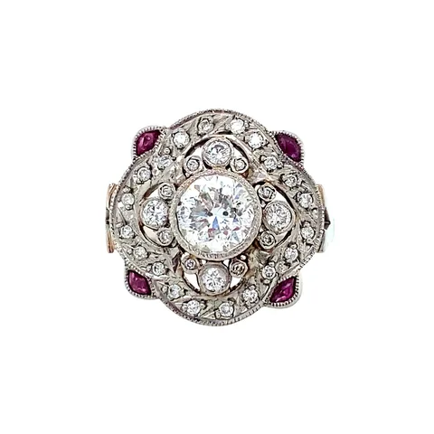 Vintage Platinum Princess Ring with Diamond and Ruby