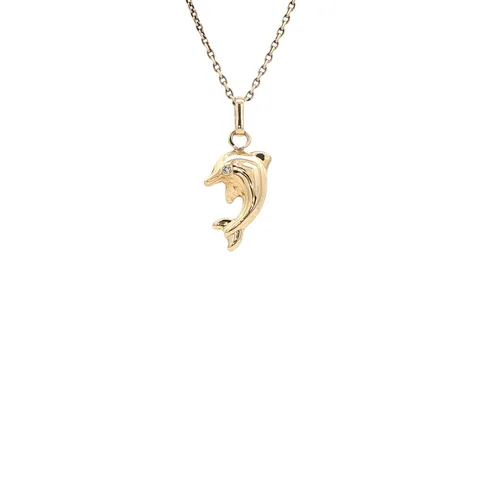 Vintage 14K Gold Dolphin Pendant with Diamond