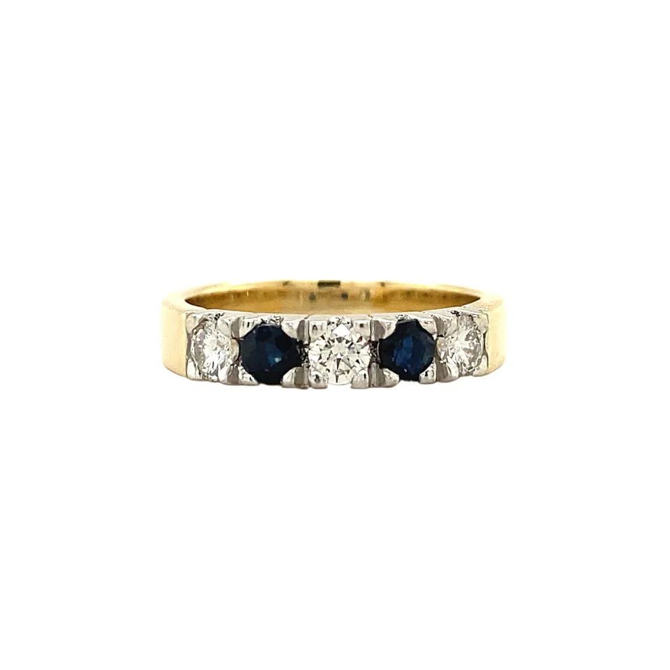 Vintage 14K Gold Half Eternity Ring with Sapphire and Diamond