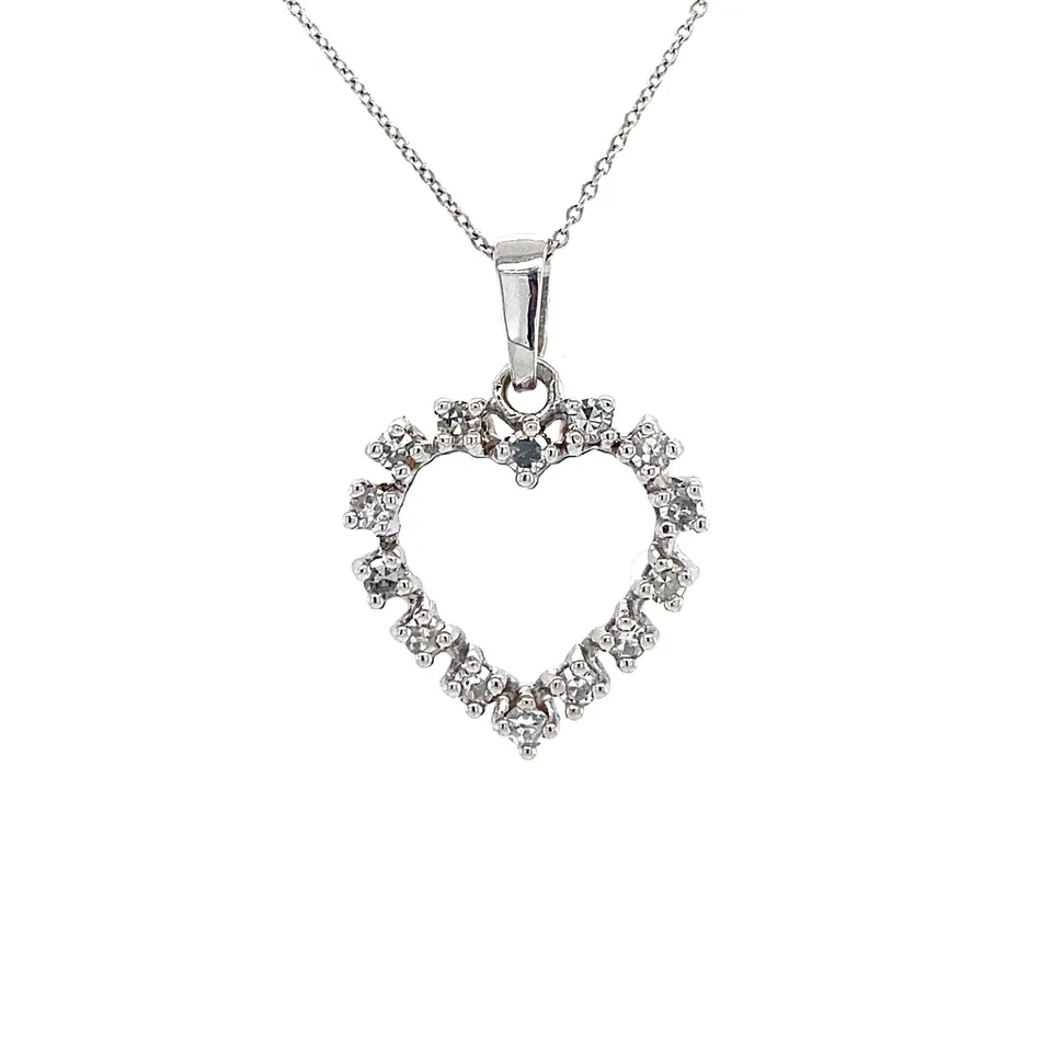 Vintage 14K White Gold Heart Pendant with Diamond