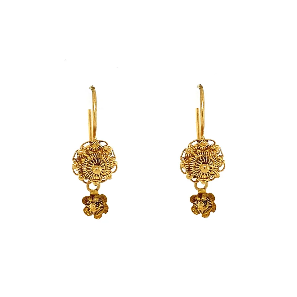 Vintage 14K Gold Zeeland Button Drop Earrings