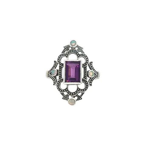 Vintage Sterling Silver Ring with Amethyst and Opal
