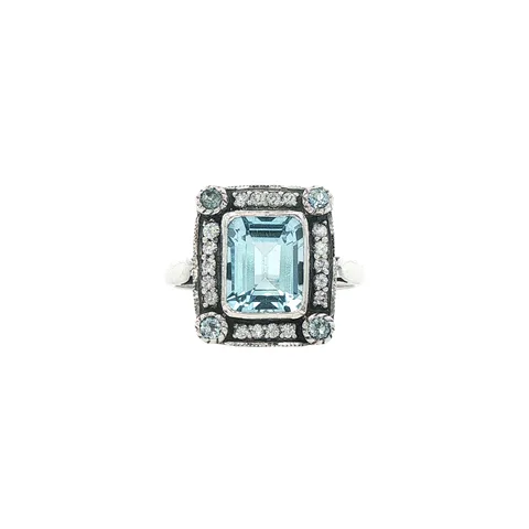 Vintage Sterling Silver Ring with Blue Topaz and White Sapphire