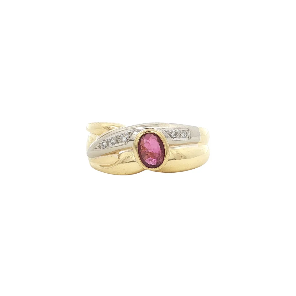 Vintage 18K Gold Ring with Ruby and Diamond