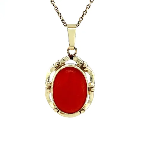 Vintage 14K Gold Pendant with Red Coral
