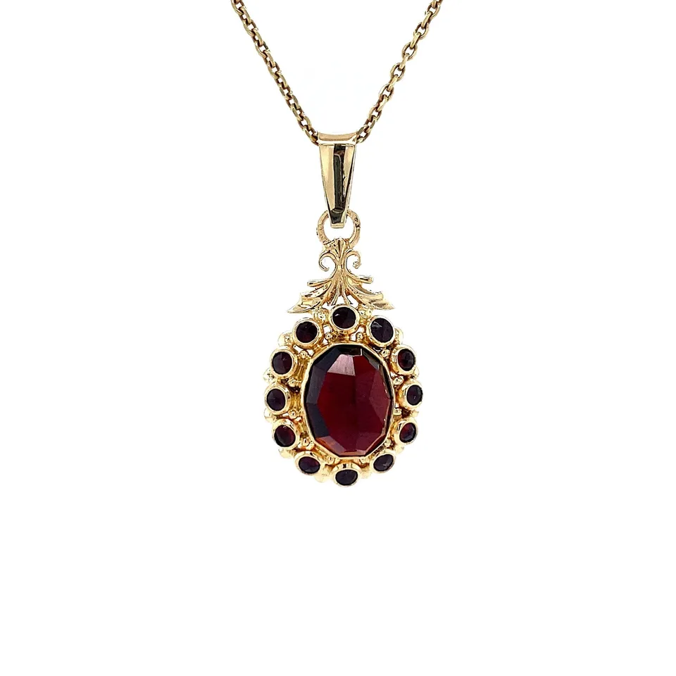 Vintage 14K Gold Cluster Pendant with Garnet
