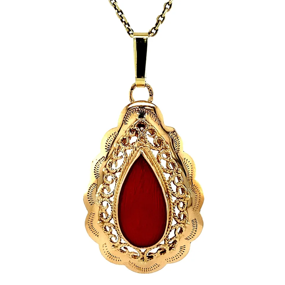 Vintage 14K Gold Pendant with Red Coral