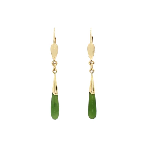 Vintage 14K Gold Drop Earrings with Nephrite Jade