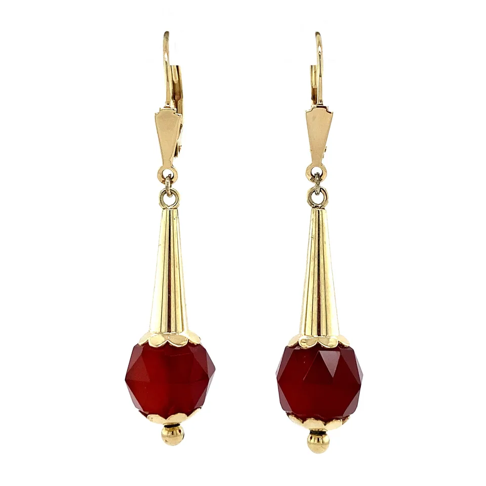 Vintage 14K Gold Drop Earrings with Carnelian