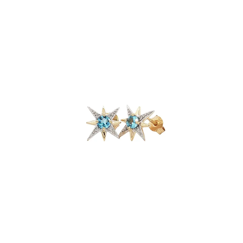 Vintage Star 9K Gold Earrings with Topaz and Diamond