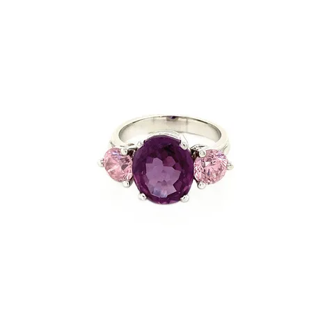 Vintage 14K White Gold Ring with Alexandrite and Pink Glass Stone