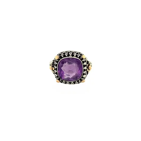 Vintage Silver 14K Gold Ring with Amethyst