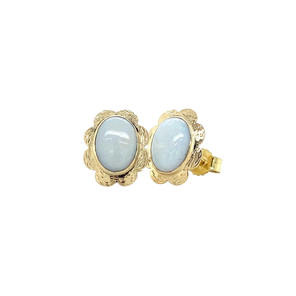 Vintage 14K Gold Stud Earrings with Opal