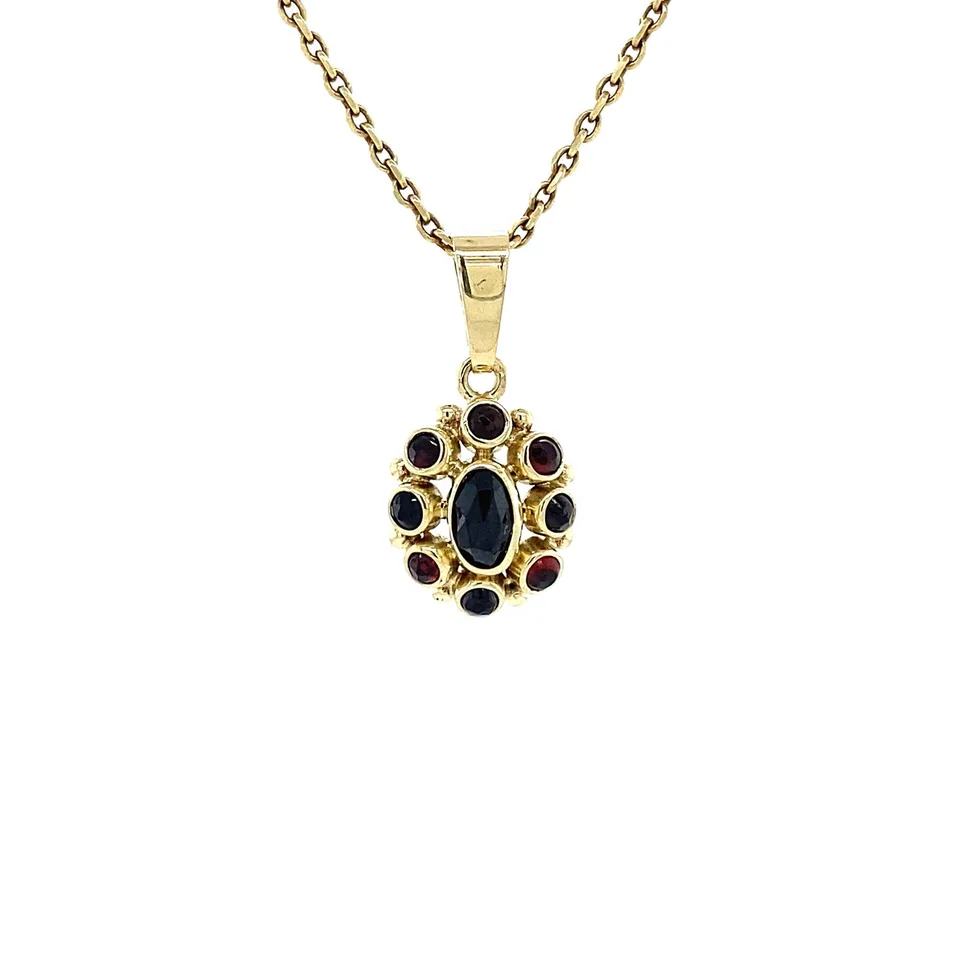 Vintage 14K Gold Cluster Pendant with Garnet