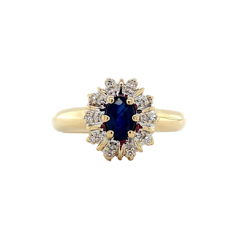 Vintage 14K Gold Cluster Ring with Sapphire and Diamond