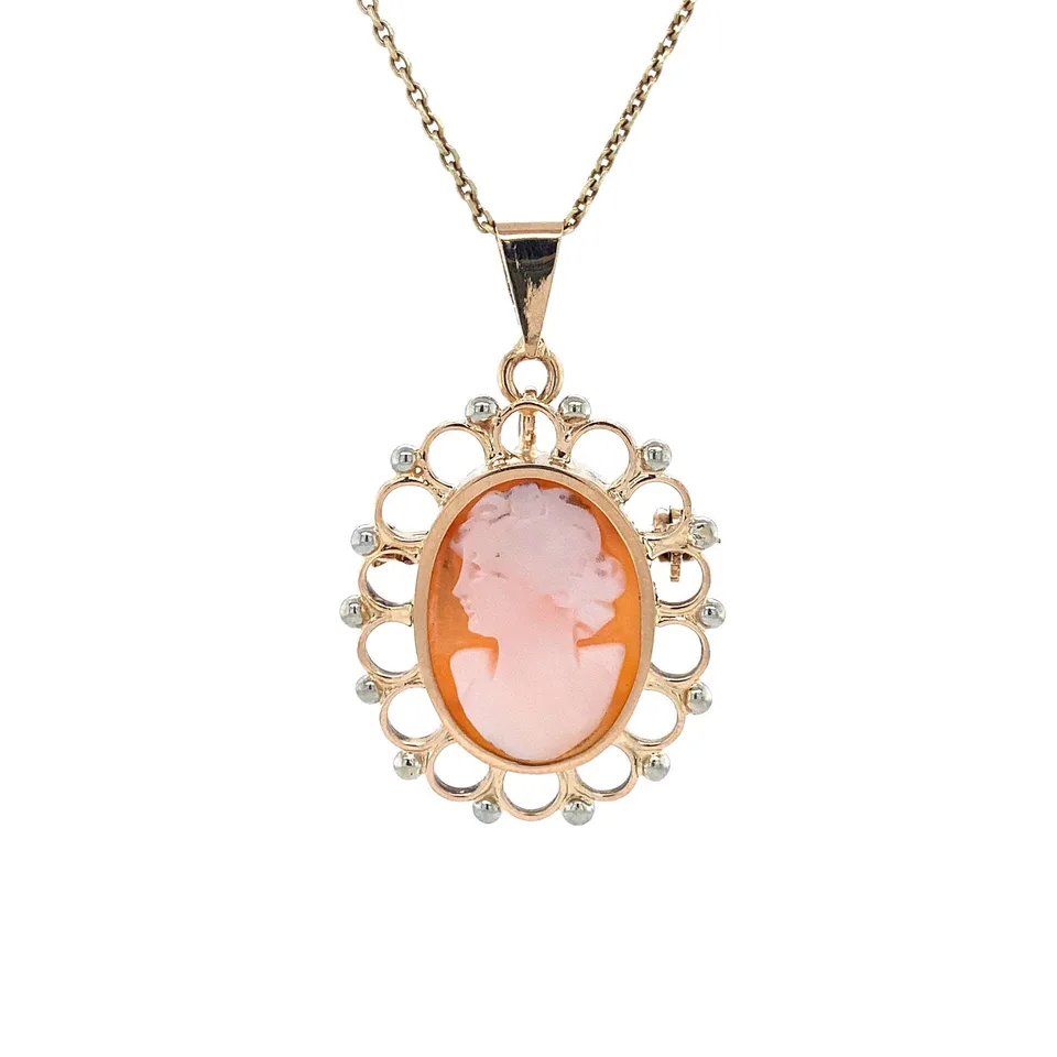 Vintage 18K Gold Pendant and Brooch with Cameo