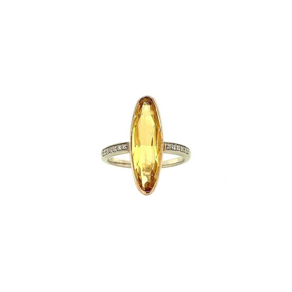 Vintage 14K Gold Ring with Citrine and Diamond