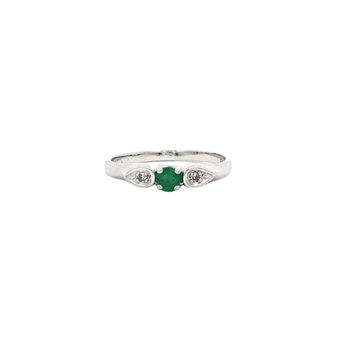 Vintage 14K White Gold Ring with Emerald and Diamond